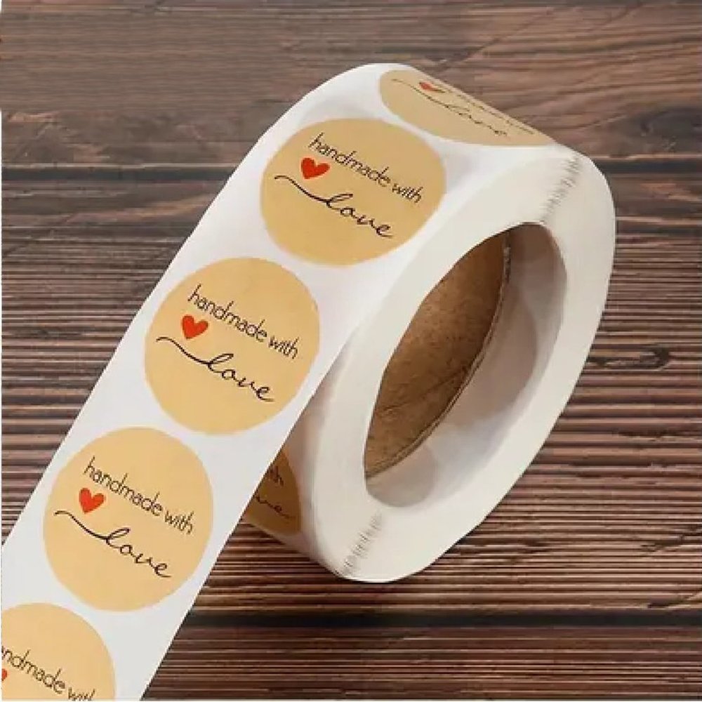 NEW 500pcs/roll Handmade With love Stickers - Light Brown Kraft Labels